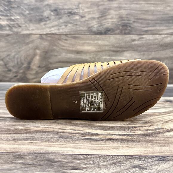 NIB Roan Bed Stu Chastity 7 37 Leather Huarache Slide Flat Sandals Almond Oats - Picture 9 of 11